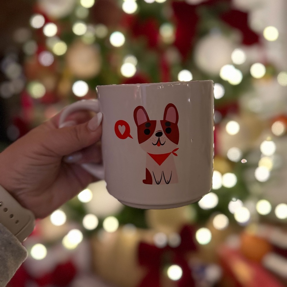 Threshold French Bulldog Love Ceramic White Coffee Mug W/ Dog & Red Heart
